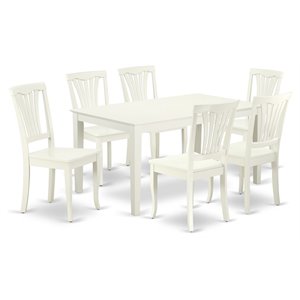 East West Furniture Capri 7-piece Wood Dining Table Set in Linen White