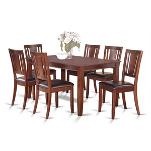 East West Furniture Dudley 7-piece Wood Dining Set with Leather Seat in Mahogany