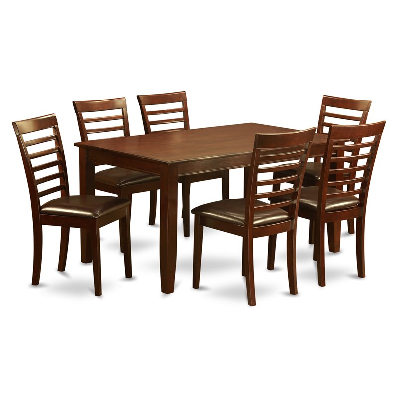 East West Furniture Dudley 7-piece Dining Set with Leather Chairs in Mahogany