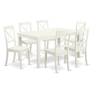 East West Furniture Capri 7-piece Wood Dining Room Set in Linen White