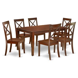 East West Furniture Capri 7-piece Dining Set with Rectangle Table in Mahogany