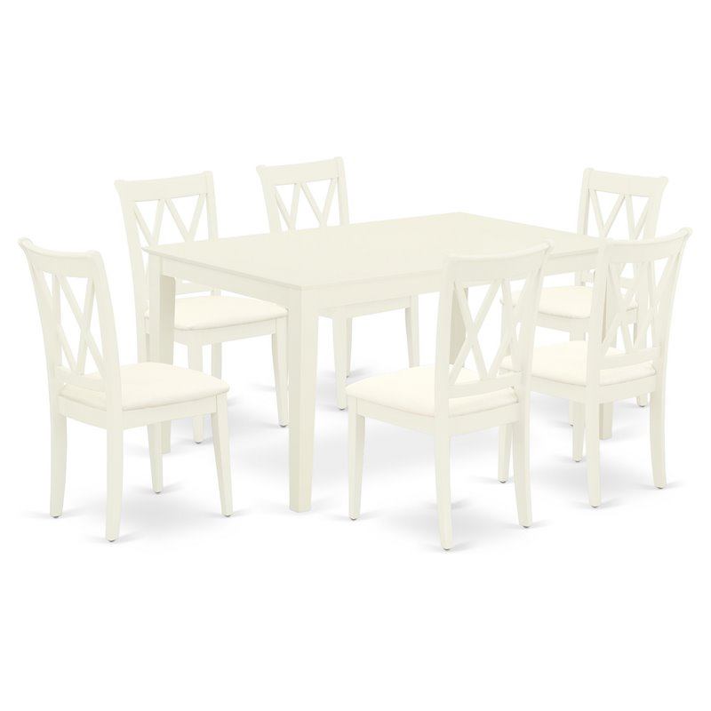 East West Furniture Capri 7-piece Wood Dining Set with Cushion Seat in White