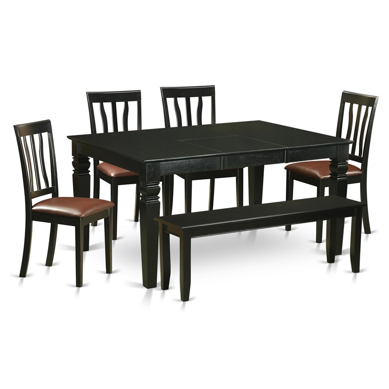 East West Furniture Weston 6-piece Traditional Wood Kitchen Set in Black