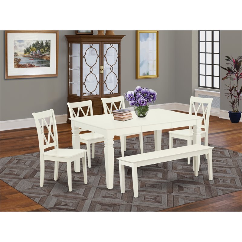 East West Furniture Weston 6-piece Wood Dining Room Set in Linen White