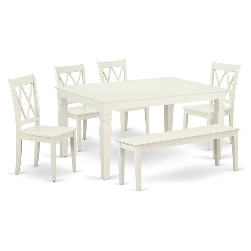 East West Furniture Weston 6-piece Wood Dining Room Set in Linen White