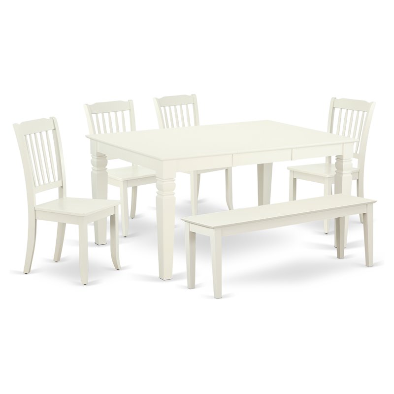East West Furniture Weston 6-piece Wood Dining Set in Linen White