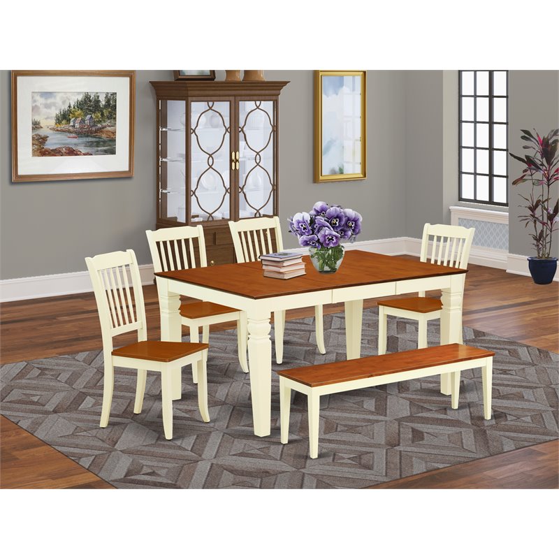 East West Furniture Weston 6-piece Dining Set with Slatted Chairs in Cherry