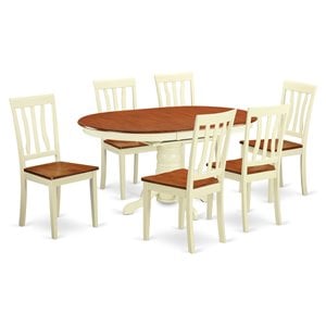 East West Furniture Avon 7-piece Wood Dining Set in Buttermilk/Cherry