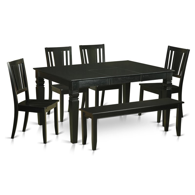 East West Furniture Weston 6-piece Wood Dining Table and Chair Set in Black
