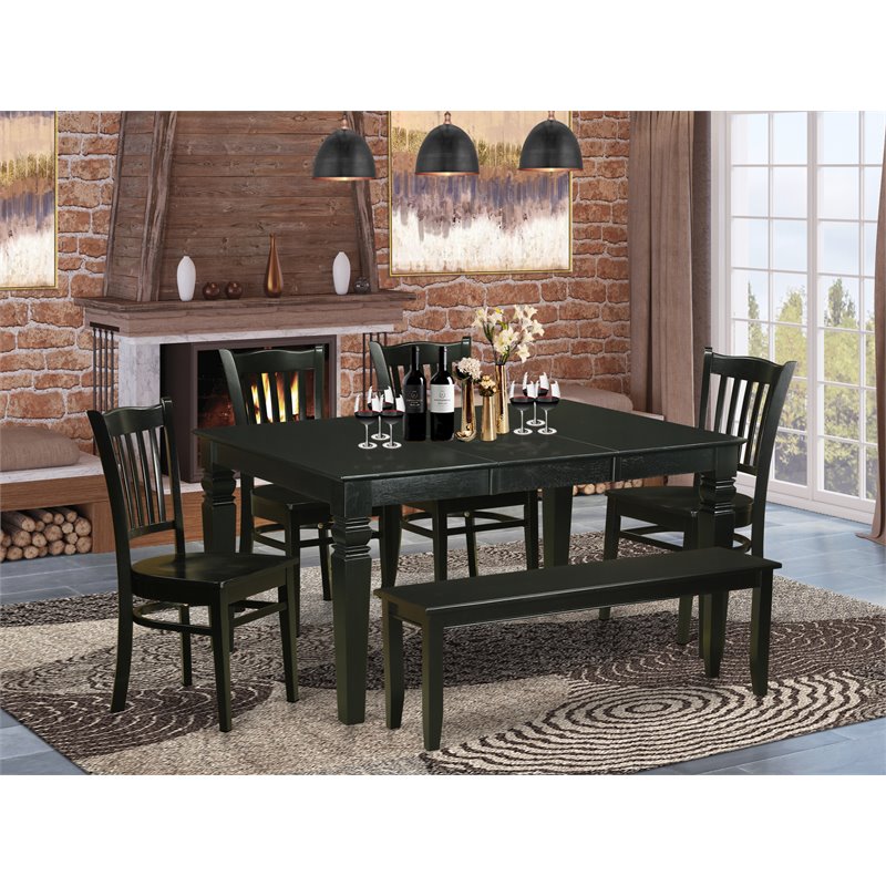 East West Furniture Weston 6-piece Wood Dining Table and Chairs in Black
