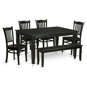 East West Furniture Weston 6-piece Wood Dining Table and Chairs in Black