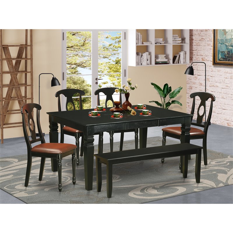 East West Furniture Weston 6-piece Wood Table and Dining Chair Set in Black