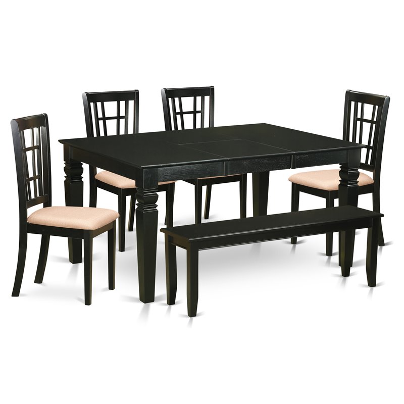 East West Furniture Weston 6-piece Wood Table and Dining Chairs in Black