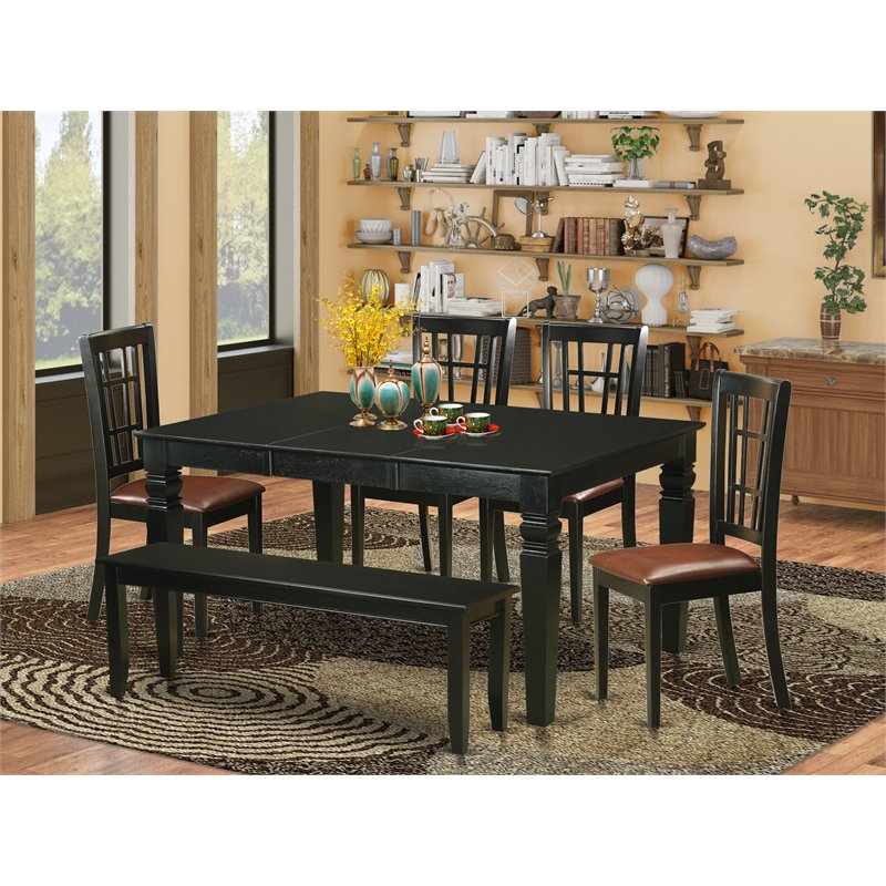 East West Furniture Weston 6-piece Wood Kitchen Table Set in Black