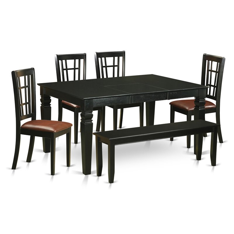 East West Furniture Weston 6-piece Wood Kitchen Table Set in Black