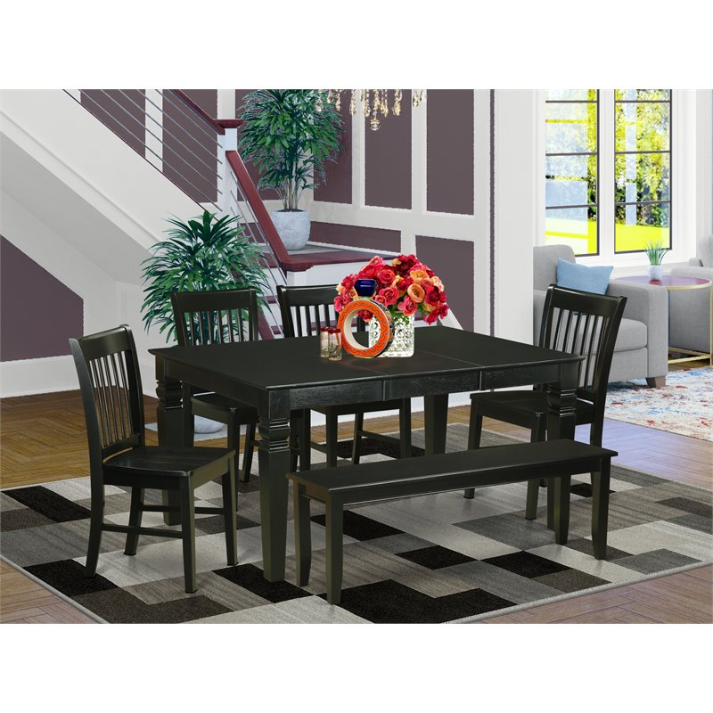 East West Furniture Weston 6-piece Wood Kitchen Table and Chair Set in Black
