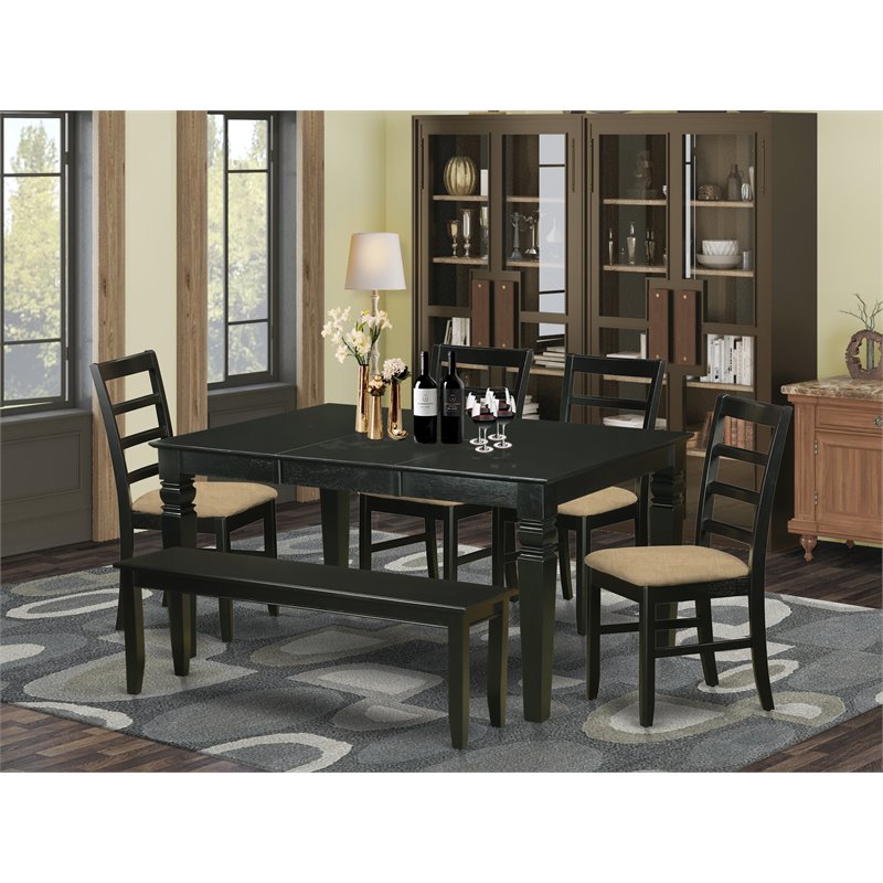East West Furniture Weston 6-piece Wood Kitchen Table and Chairs in Black