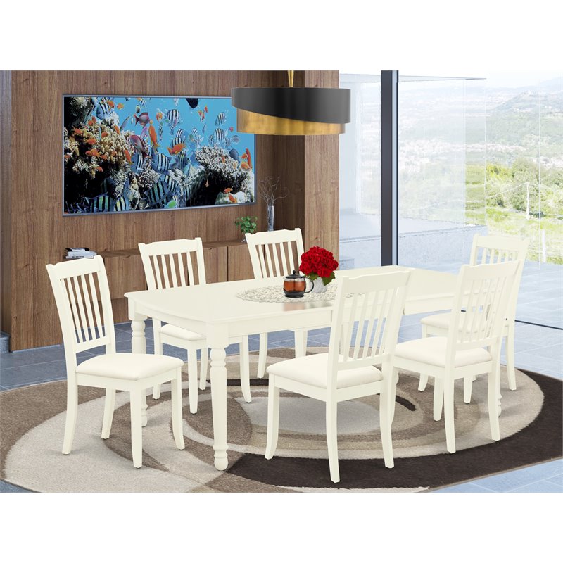 East West Furniture Dover 7-piece Dining Set with Rectangular Table in White