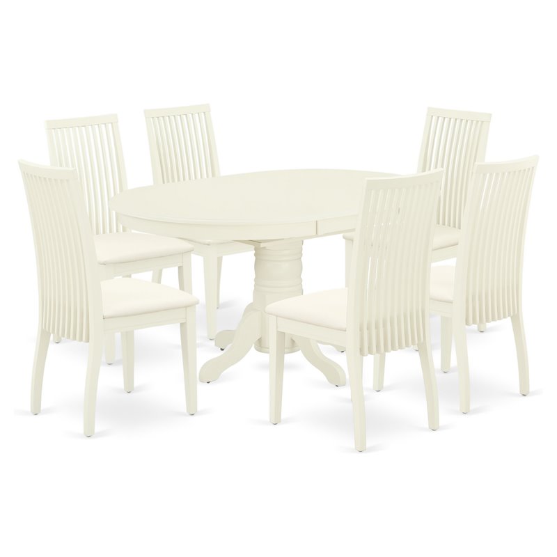 East West Furniture Avon 7-piece Wood Dinette Table Set in Linen White