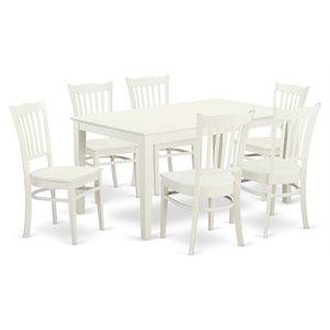 East West Furniture Capri 7-piece Wood Dining Table and Chairs in Linen White