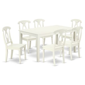 East West Furniture Capri 7-piece Wood Dining Set with Panel Back in Linen White