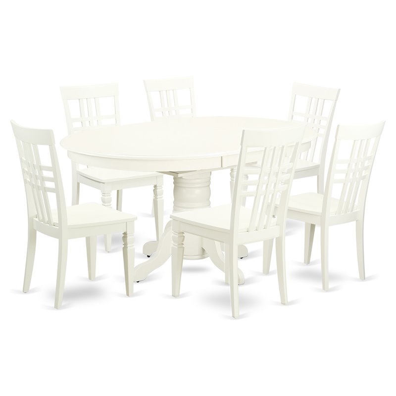 East West Furniture Avon 7-piece Wood Dining Table and Chair Set in Linen White