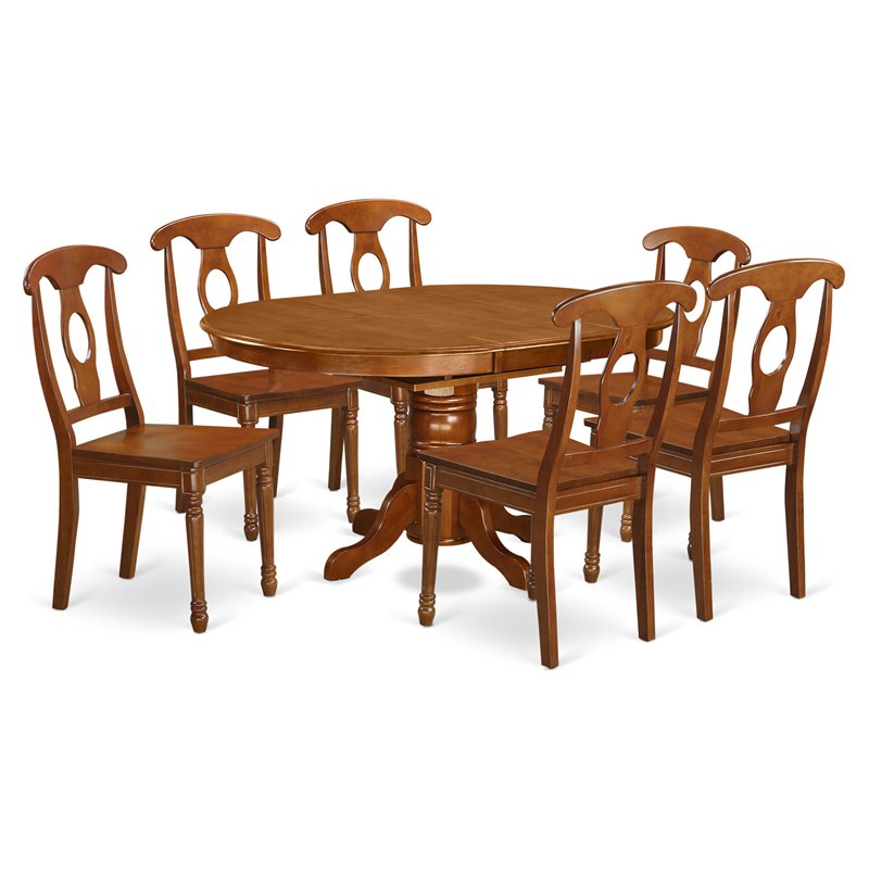 East West Furniture Avon 7-piece Wood Dining Set in Saddle Brown