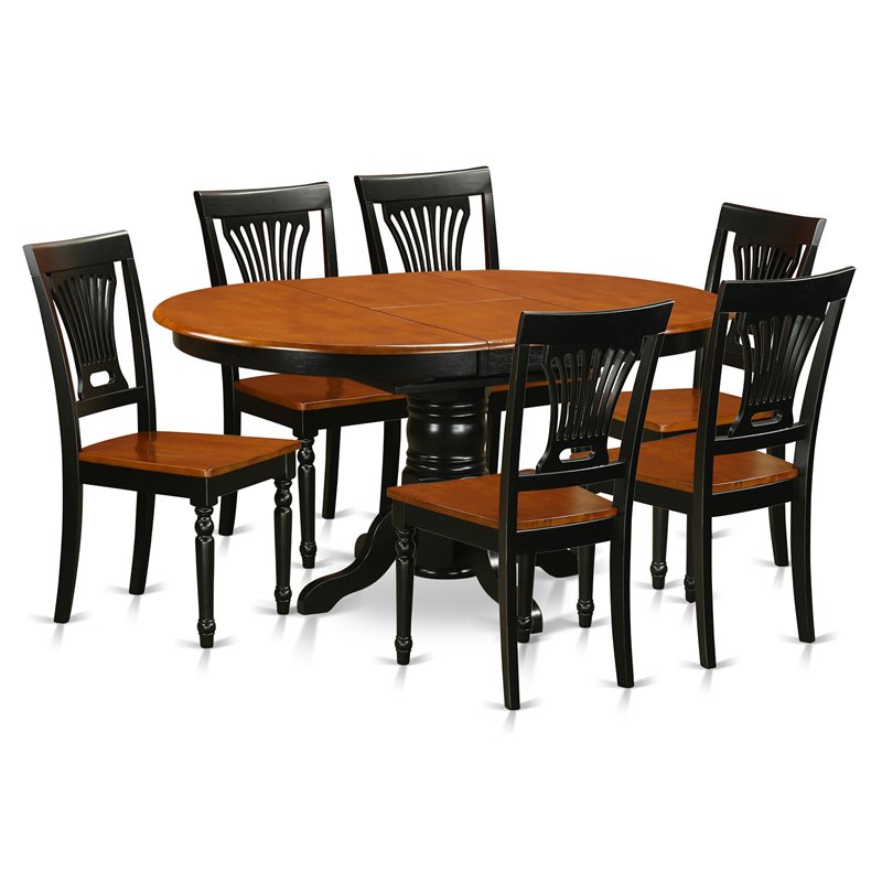 East West Furniture Avon 7-piece Wood Table and Dining Chair Set in Black/Cherry