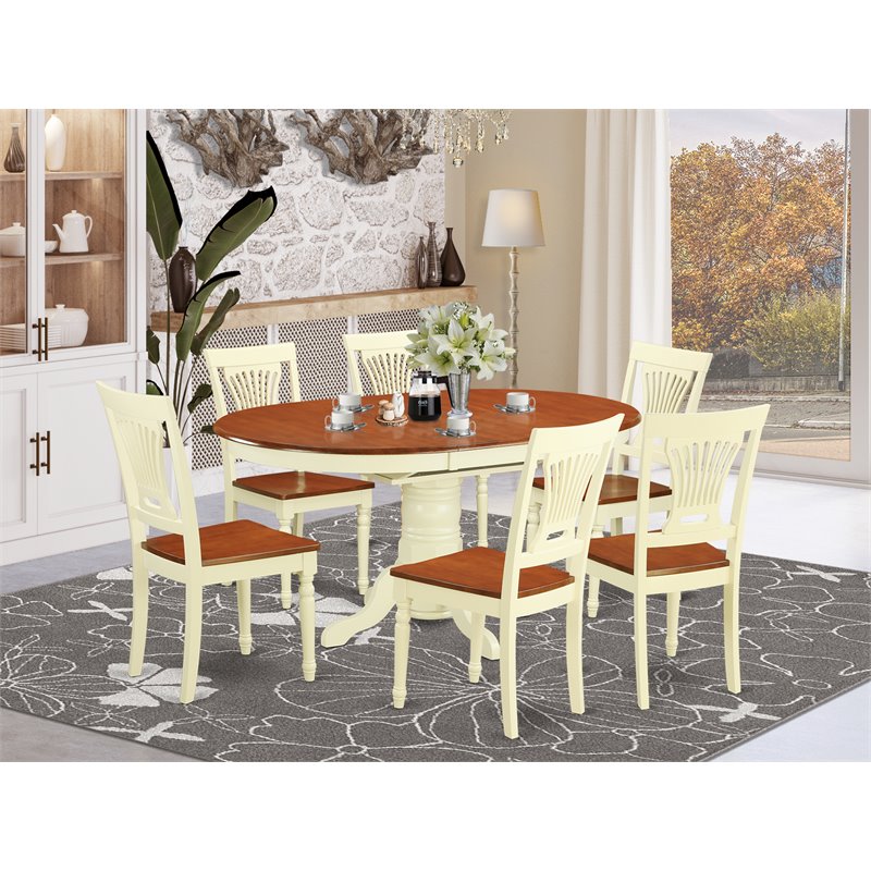 East West Furniture Avon 7-piece Wood Dining Table and Chair Set in Cherry