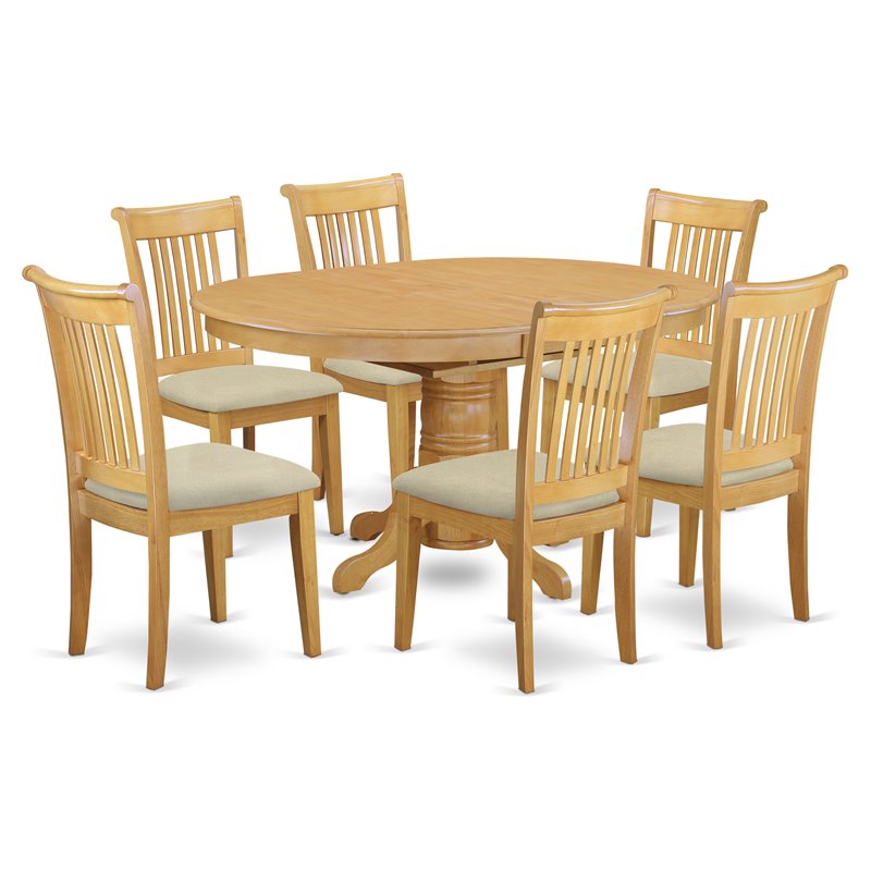 East West Furniture Avon 7-piece Wood Dining Table and Chairs in Oak