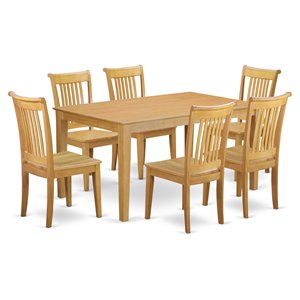 East West Furniture Capri 7-piece Wood Dining Table and Chairs in Oak