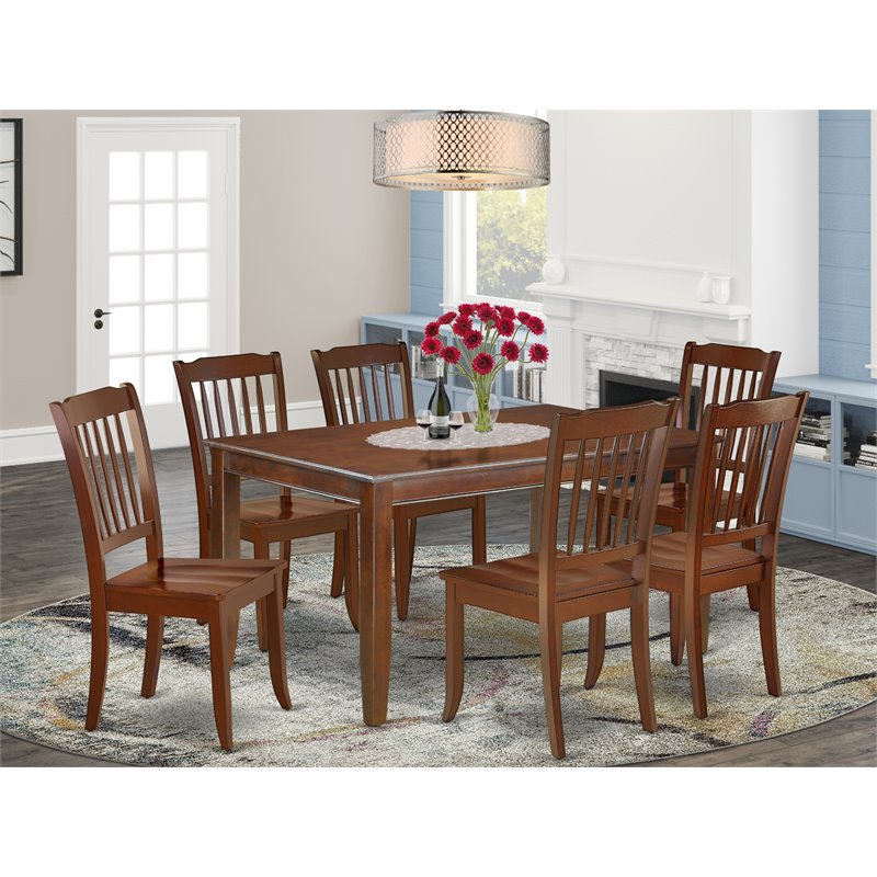 East West Furniture Dudley 7-piece Dining Set with Slatted Chairs in Mahogany