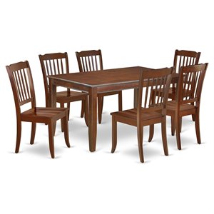 East West Furniture Dudley 7-piece Dining Set with Slatted Chairs in Mahogany