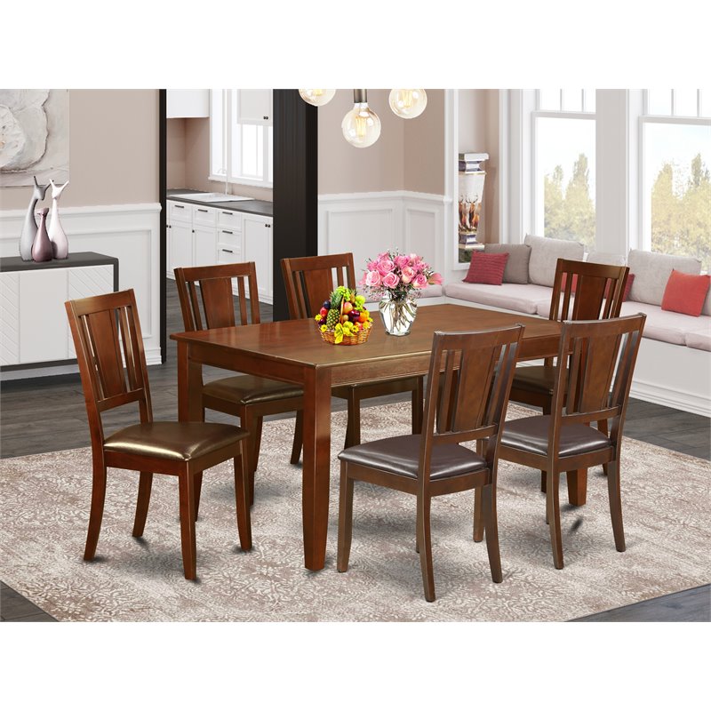 East West Furniture Dudley 7-piece Wood Dining Table and Chair Set in Mahogany