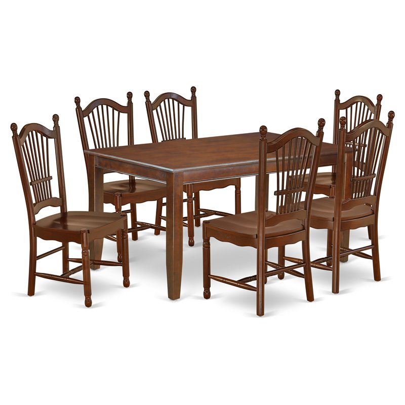 East West Furniture Dudley 7-piece Wood Table and Kitchen Chair Set in Mahogany