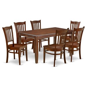 East West Furniture Dudley 7-piece Wood Dining Table and Chairs in Mahogany