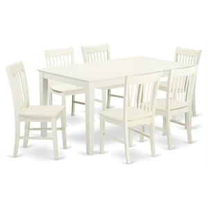 East West Furniture Capri 7-piece Dining Set with Wood Seat in Linen White