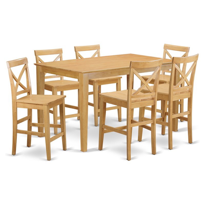 East West Furniture Capri 7-piece Wood Counter Height Dining Table Set in Oak