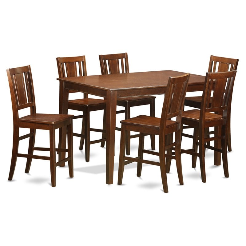 East West Furniture Dudley 7-piece Pub Table and Dining Chair Set in Mahogany