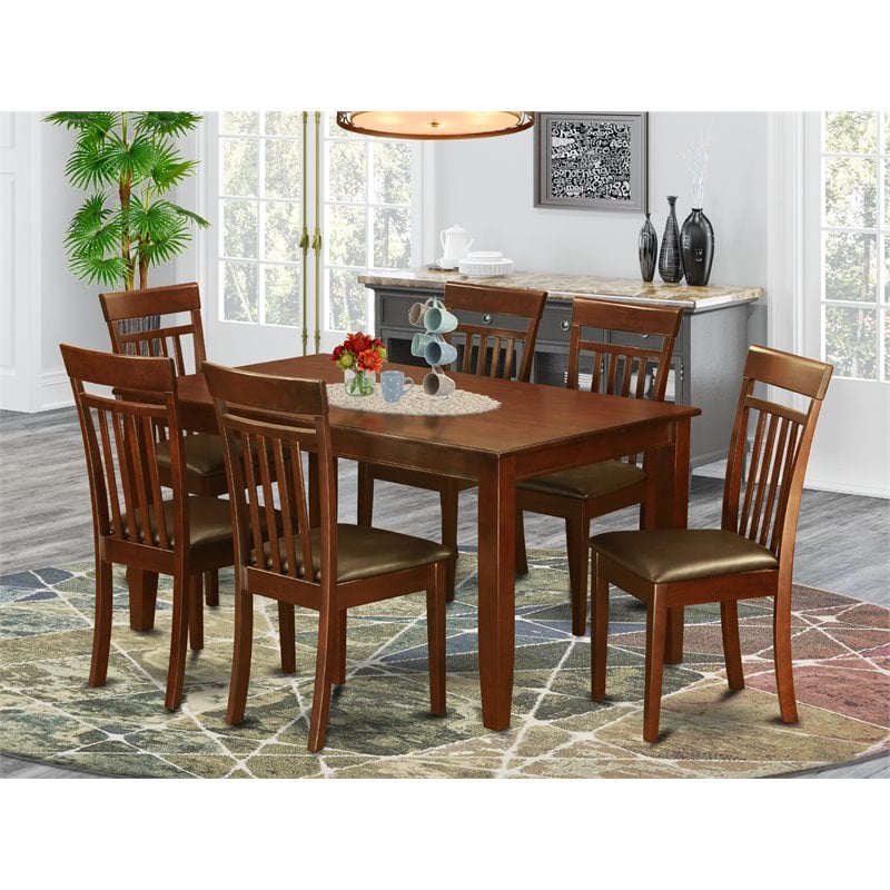 East West Furniture Dudley 7-piece Wood Dining Room Set in Mahogany