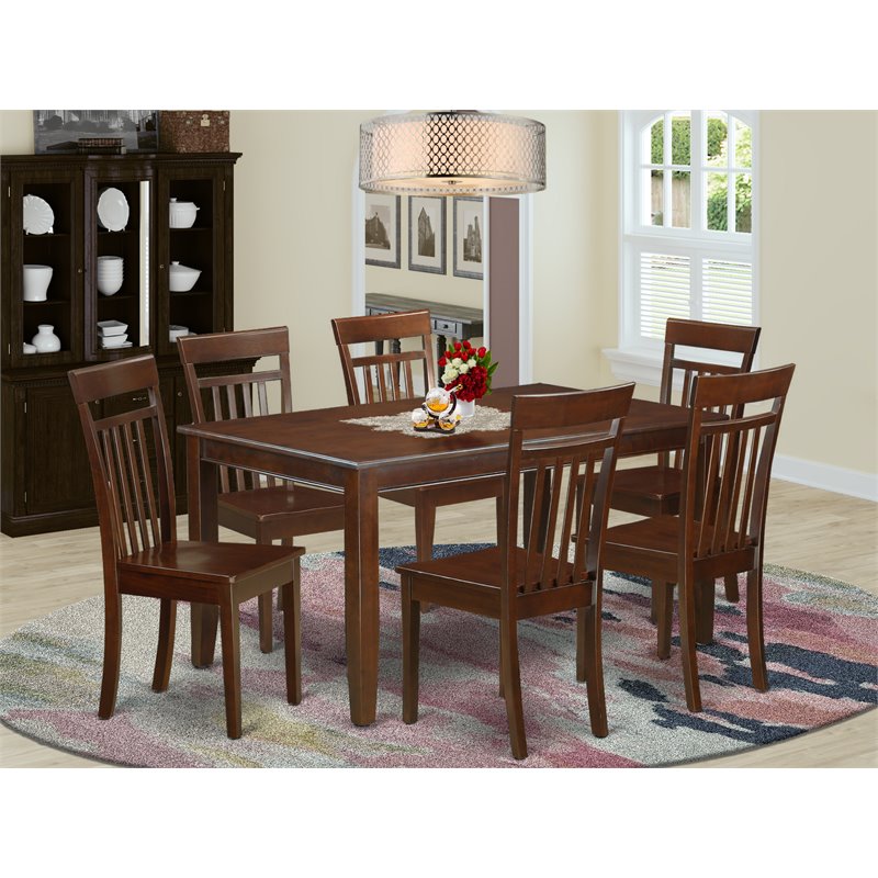 East West Furniture Dudley 7-piece Wood Dining Table Set in Mahogany