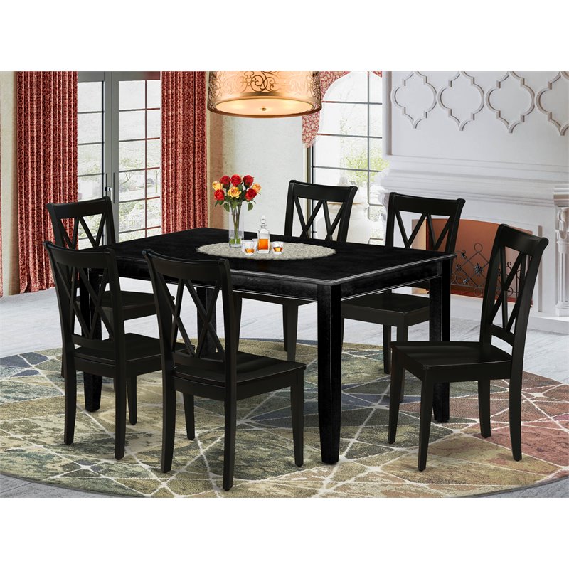 East West Furniture Dudley 7-piece Dining Set with Rectangular Table in Black