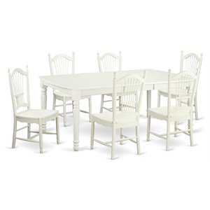 East West Furniture Dover 7-piece Wood Dining Set in Linen White
