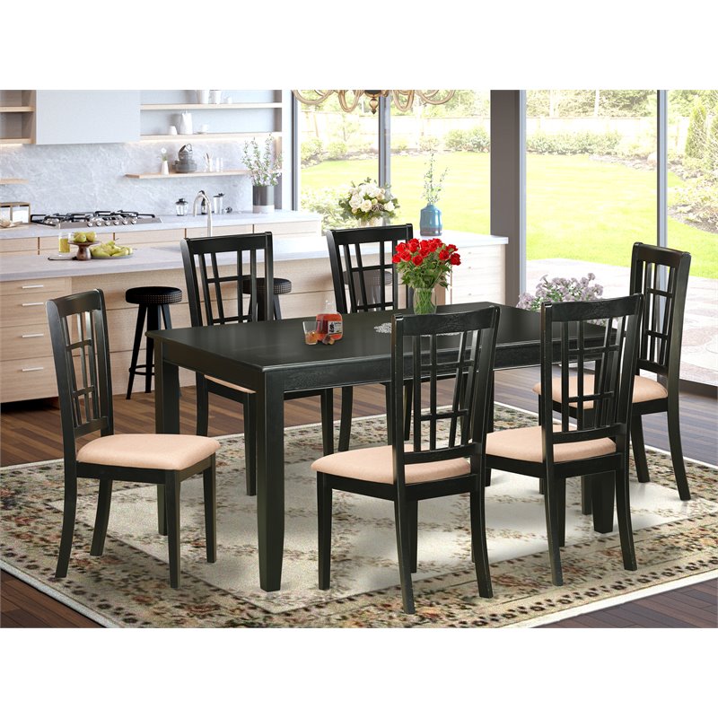 East West Furniture Dudley 7-piece Wood Dining Room Table Set in Black