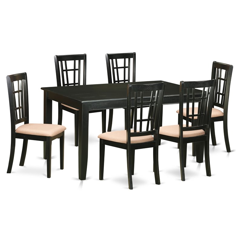 East West Furniture Dudley 7-piece Wood Dining Room Table Set in Black