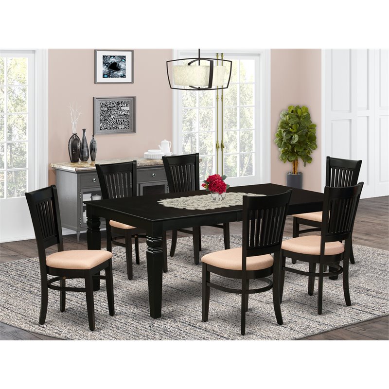 East West Furniture Logan 7-piece Wood Dining Set with Cushion Seat in Black