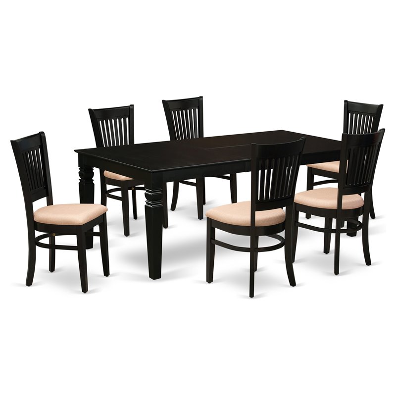 East West Furniture Logan 7-piece Wood Dining Set with Cushion Seat in Black