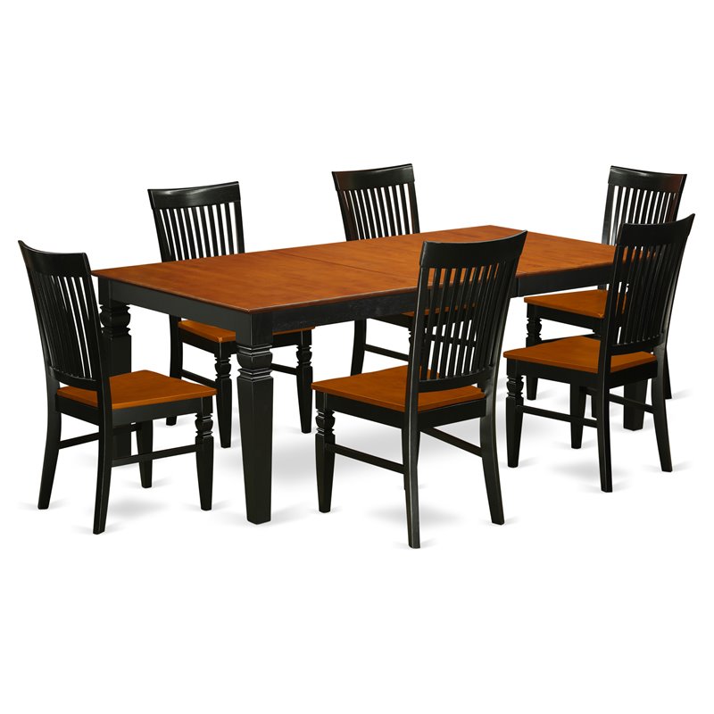 East West Furniture Logan 7-piece Wood Dining Set in Black/Cherry