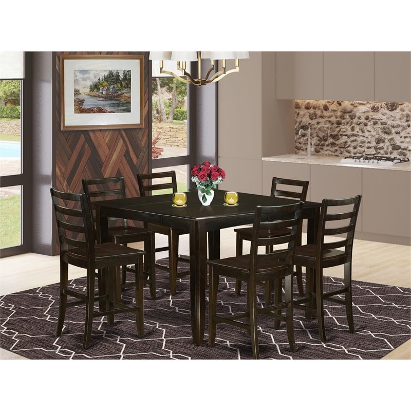 East West Furniture Fairwind 7-piece Wood Dining Set in Cappuccino