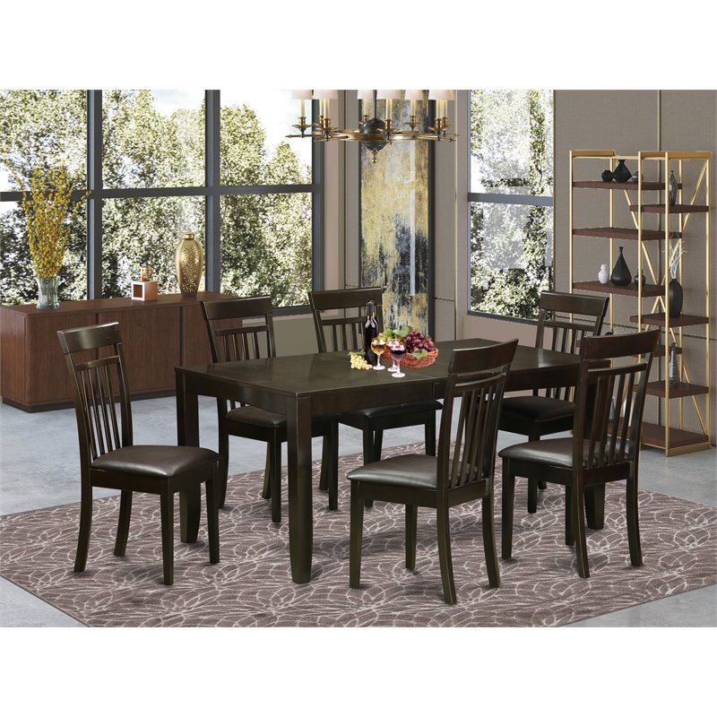 East West Furniture Lynfield 7-piece Wood Kitchen Table and Chairs in Cappuccino